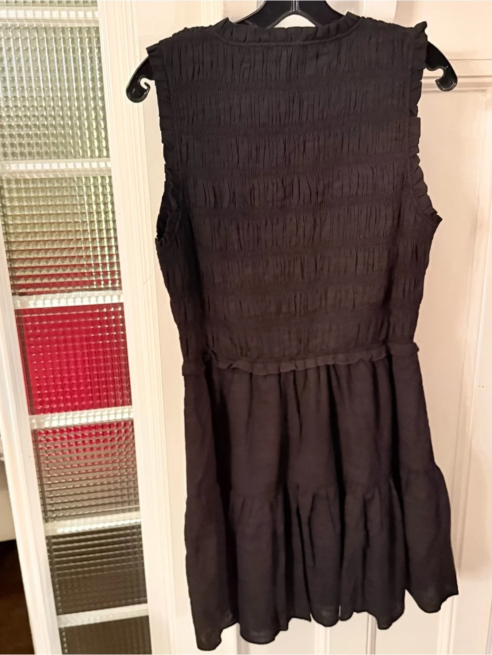 Paige Fraise Sleeveless Smocked Mini Dress Black Tie Front Lined Size L  NWOT